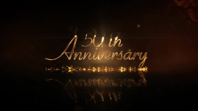 Beautiful 50th Anniversary Golden Congratulation Banner, Congratulations with Golden Particles