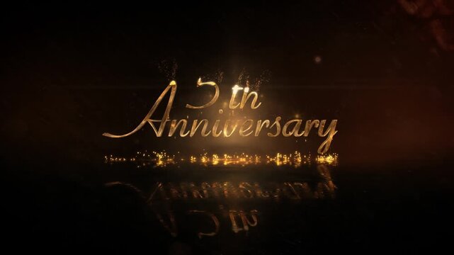 Beautiful 5th Anniversary Golden Congratulation Banner, Congratulations with Golden Particles