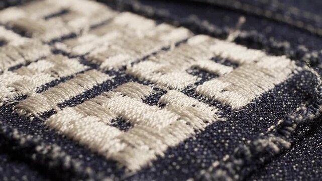 Close up Macro Shot of Detailed Denim Embroidery Textured Fabric Detail