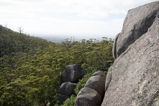 Australia, the Granite Skywalk is located on top of Castle Rock in the Porongurups, north from Albany in Western Australia. It offers two lookouts with spectacular views across the park and farmland.
