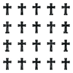 Fototapeta premium Pattern of Hand Drawn Black Christian Cross Symbols on White Background.