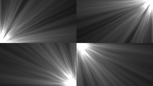 Animated Light Rays Pack, Four Sun Ray Effects, Corner Light Beams, Volumetric Sunlight Overlay, Cinematic Lighting, Black Background Loop, 4K