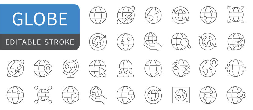 Globe, Earth, World, Planet simple line icons set. vector, editable stroke