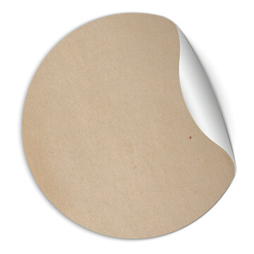isolated blank round kraft paper sticker mockup with peeled corner