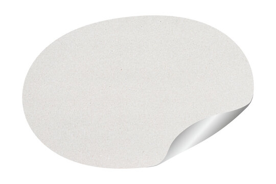 isolated blank oval white paper sticker mockup with curl corner