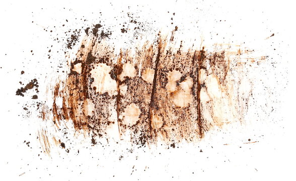 Wet mud stains texture isolated on white background top view	