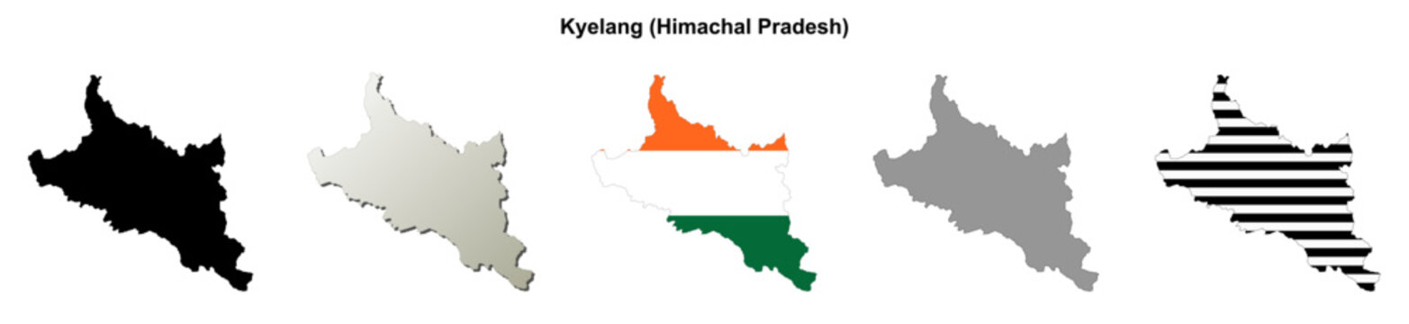 Kyelang (Himachal Pradesh) blank outline map set
