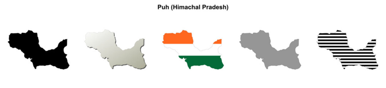 Puh (Himachal Pradesh) blank outline map set