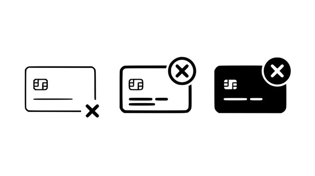 Set of credit card icons with cross marks representing payment failure or decline