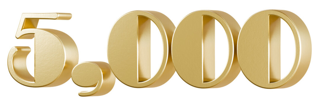Metallic gold 3D number 5000