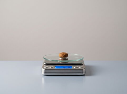 Small cookie on a digital kitchen scale for food measurement