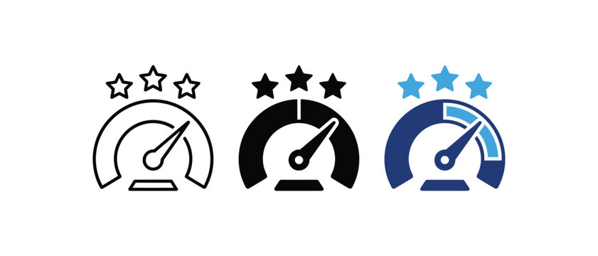 Speedometer gauge high performance rating and top speed icon vector set