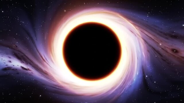 A glowing black hole swirls in the deep dark outer space