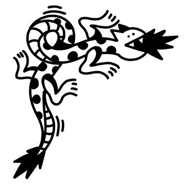 Stylized tribal sea creature, mythical dragon-fish, bold black line art, ethnic ornament design