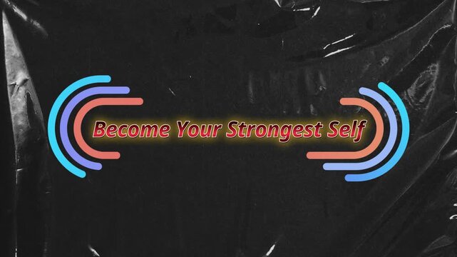 Animated text and glowing circular graphic elements appear over a textured black background in this motion graphics digital composition