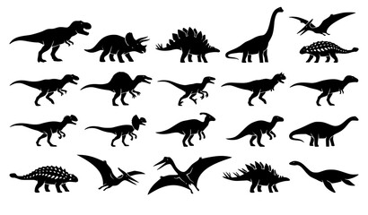 Prehistoric Dinosaur Educational Silhouette Icons Vector Collection © Majadur