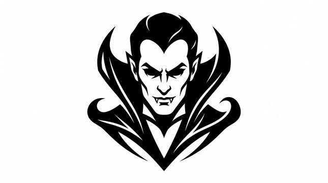 This is a bold, high-contrast black-and-white graphic illustration of a classic Dracula/vampire figure, designed in a clean vector/tattoo style.