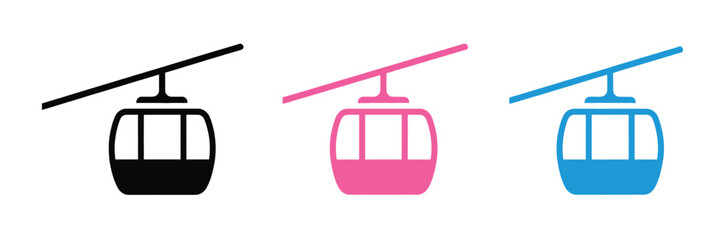 Cable car gondola icon set, colourful black, red, and blue aerial cabins, travel tourism transportation symbols, urban transit and minimalist vector illustration. © Liton Rahman