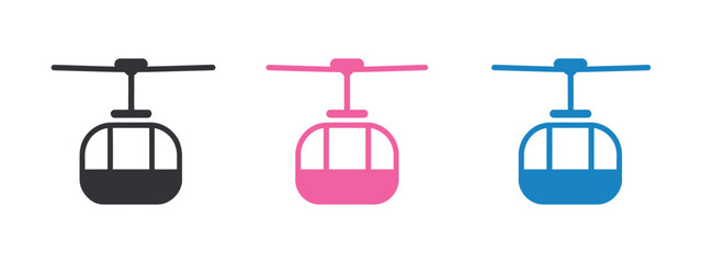 Cable car gondola icon set, colourful black, red, and blue aerial cabins, travel tourism transportation symbols, urban transit and minimalist vector illustration. © Liton Rahman