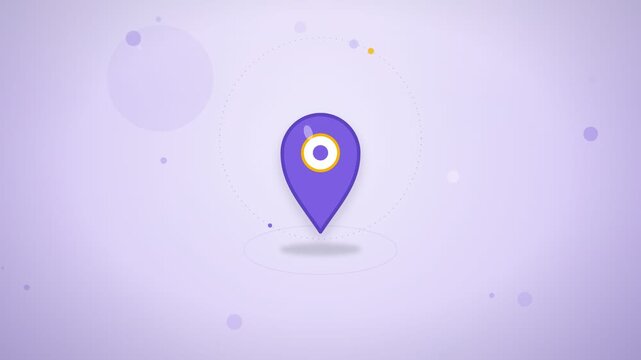 Location pin drop animation with radar ripple bounce and dust on pastel background navigation concept motion graphic
