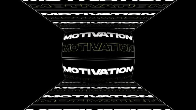 Background with rotating word motivation on black background, typography
