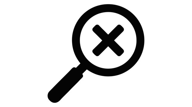Vector illustration of magnifying glass with cross mark icon on a transparent background