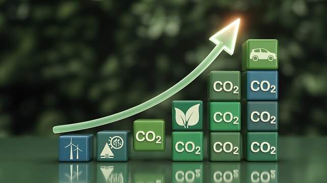 Carbon Reduction and CO2 Emissions Management Concept with Green Growth Chart