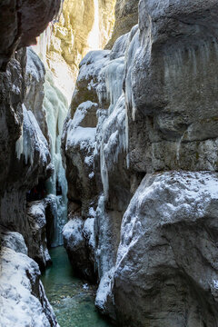 Partnachklamm or Partnach gorge in wintertime
