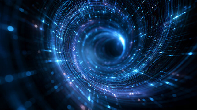 Futuristic Digital Tunnel with Glowing Blue Data Vortex