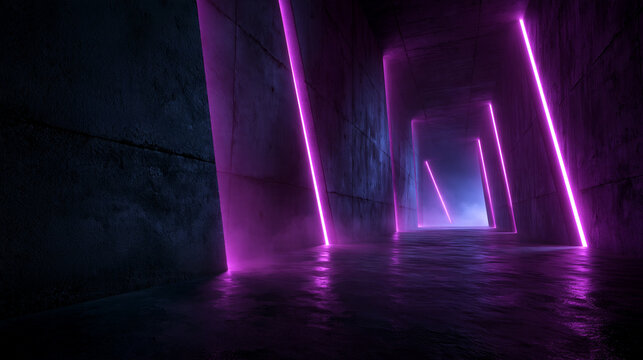 Futuristic Sci-Fi Tunnel with Glowing Purple Neon Lights