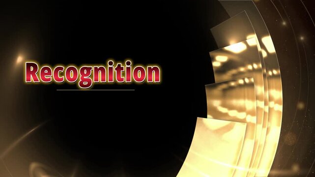 Golden abstract background with the text recognition displayed in a glowing elegant frame for awards with recognition appearing center
