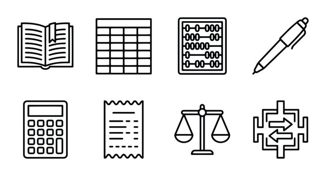 Business Finance Icons: Accounting, Calculation, Legal, Data Management Vector Set
