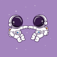 Fototapeta premium Cute Cartoon Astronauts Fist Bumping in Space — Friendship Teamwork Illustration on Purple Background