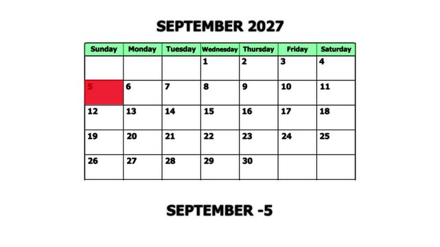 September 2027 calendar page with highlighted date september 5th planning and scheduling concept schedule