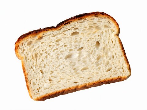 Freshly toasted white bread slice with golden-brown crust isolated against clean studio background