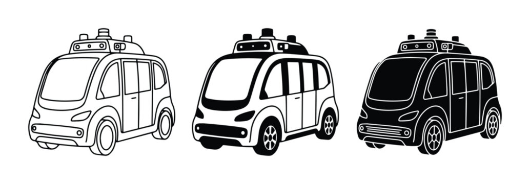 Autonomous Vehicle Icons, Self-Driving Car Vector Set, Futuristic Transport Graphics