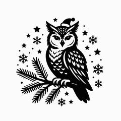Fototapeta premium Cute Owl Sitting on Tree Branch, Wise Wild Bird Cartoon Character with Large Eyes, Feathered Animal Illustration in Vector Style, Nature Wildlife Icon Isolated Design