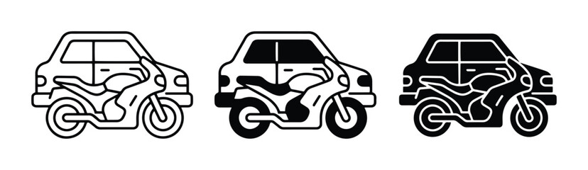 Fototapeta premium Car and Motorcycle Icons: Line Art, Silhouette, and Filled Styles for Transport Concepts