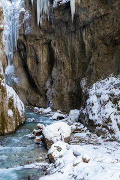 Partnachklamm or Partnach gorge in wintertime