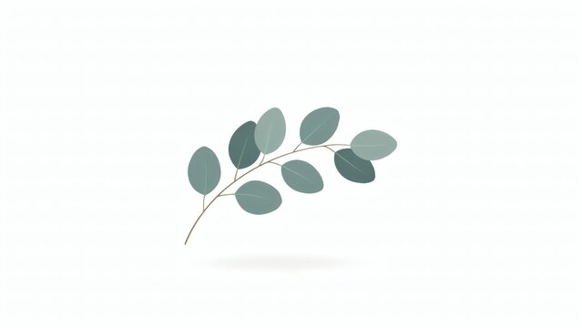 A single eucalyptus branch with rounded green leaves isolated on a plain white background with vector illustration single