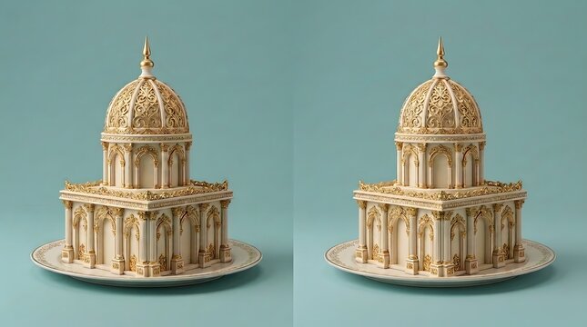 Intricate architectural cake model resembling a cathedral with a large dome