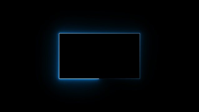 A glowing blue rectangle border frame with a neon light effect on a dark background