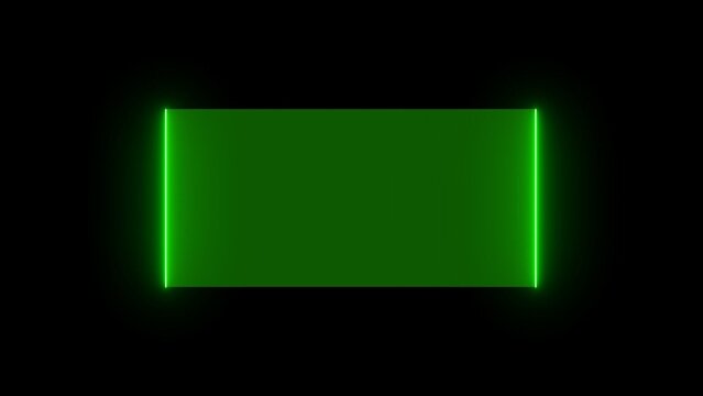 Green glowing neon light frame rectangle shape on a dark background