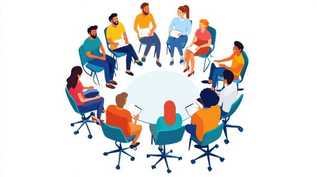 Diverse Group of People Sitting Around a Circular Conference Table