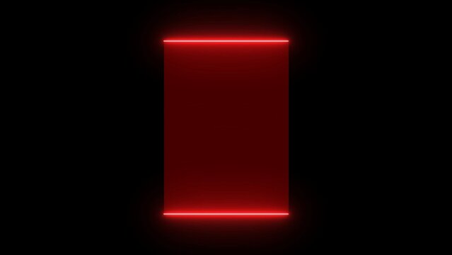 Glowing red neon rectangle frame light border isolated on black background