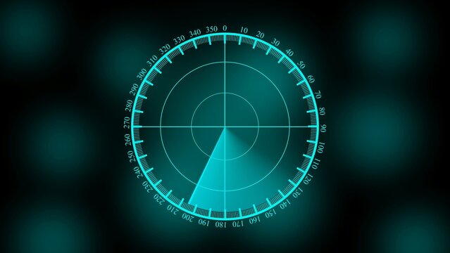 Digital radar screen showing navigation compass with glowing blue lines on a dark background