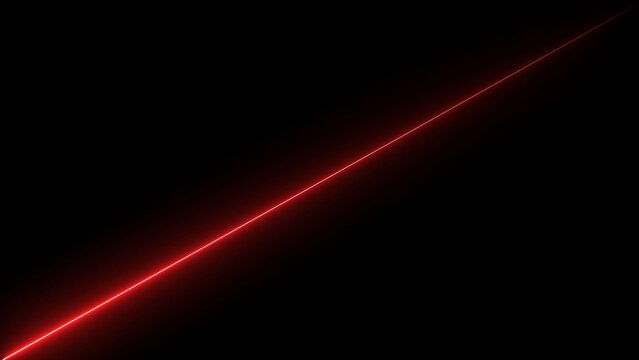 A single bright red diagonal laser light beam glowing on a dark black background