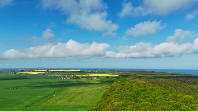 Hyperlapse - Aerial view of scenery over Germany's largest island R&uuml;gen in the Baltic Sea 