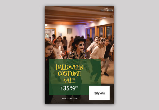 Editable Halloween Party Invitation Flyer Design with Skeleton in Graveyard and Venue Detail.
