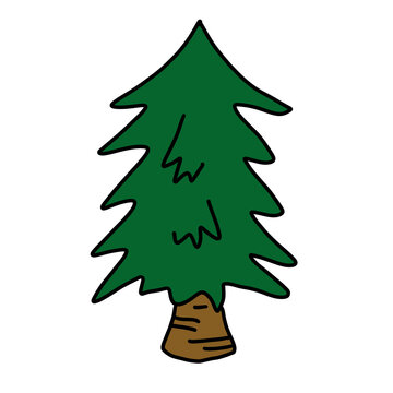 Green pine tree cartoon illustration isolated on transparent background